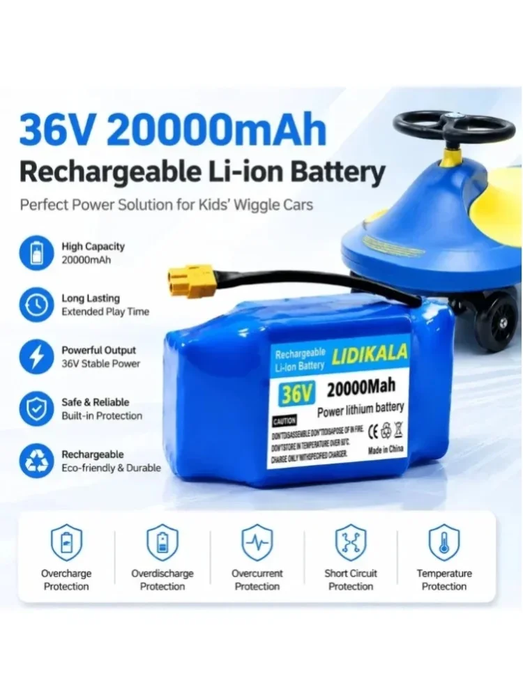 36V 20000mAh 10S2P 18650 wiederaufladbarer Lithium-Akku mit XT60-Stecker, großer Kapazität, Ersatzakku, geeignet für elektrische Tretroller, mit mehreren Sicherheitsvorkehrungen.