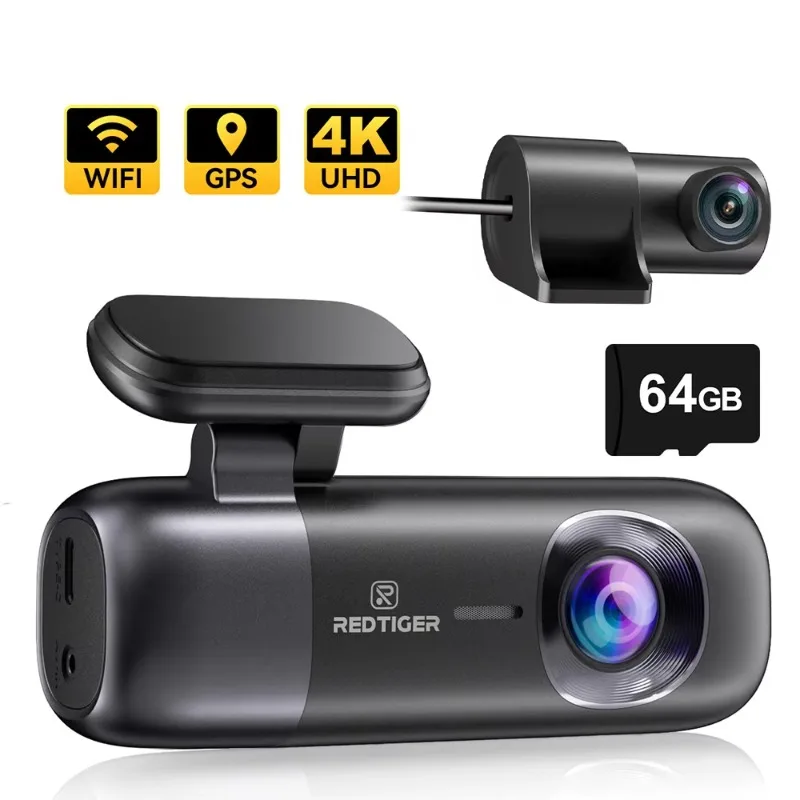 Redtiger Distribuidor F9 Frente e Traseiro 4K + 1080P Visão Noturna Carro Caixa Preta Câmera de Vídeo Dash Cam Com GPS e WIIF