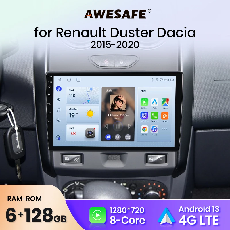 AWESAFE Android 13 Auto Radio for Renault Duster 2015 2016 2017-2020 Wireless CarPlay Multimedia Screen stereo GPS 2din DSP RDS