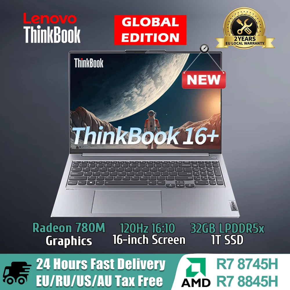 Lenovo ThinkBook 16+ AI Notebook AMD R7 8745/8845H Radeon 780M RAM 24G/32G LPDDR5x 512GB/1T SSD 16-inch 2.5K Screen Laptop PC