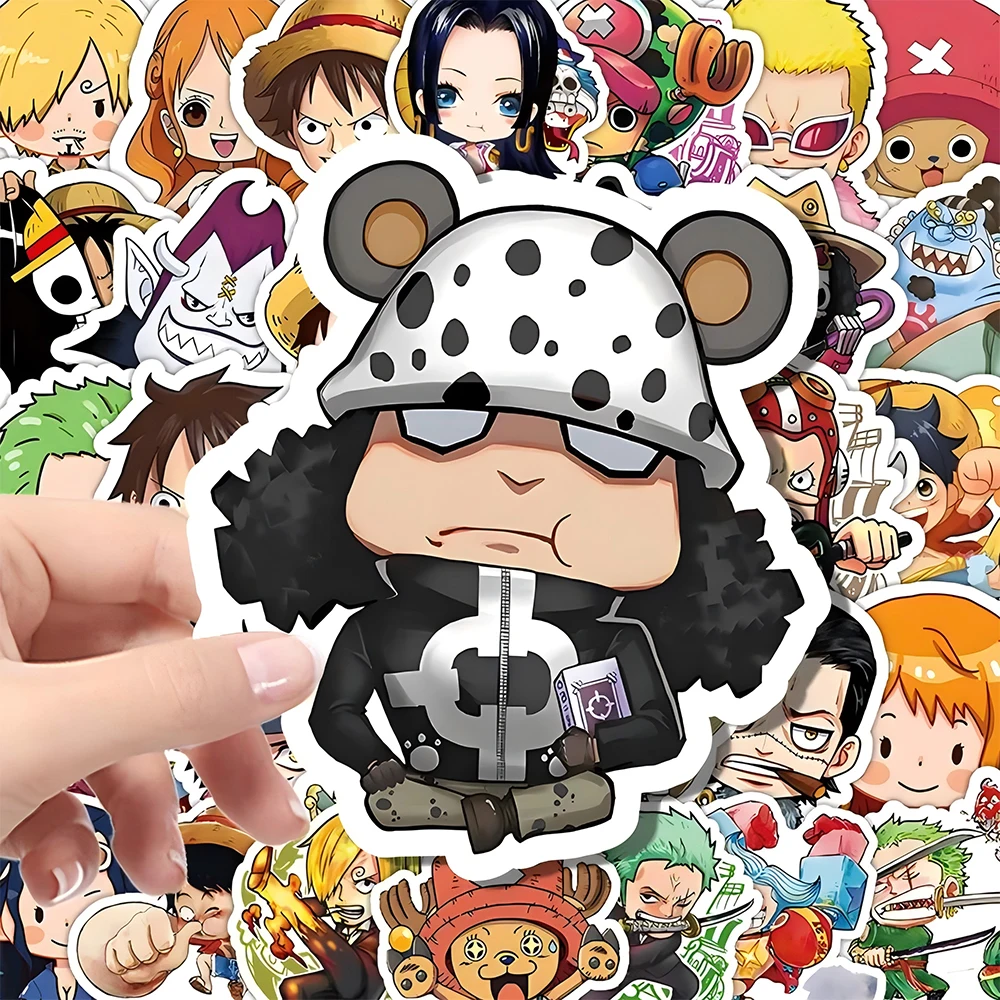 55 Uds. Pegatinas bonitas de dibujos animados de una pieza DIY monopatín funda de teléfono portátil motocicleta impermeable pegatina de Anime genial calcomanías de juguete