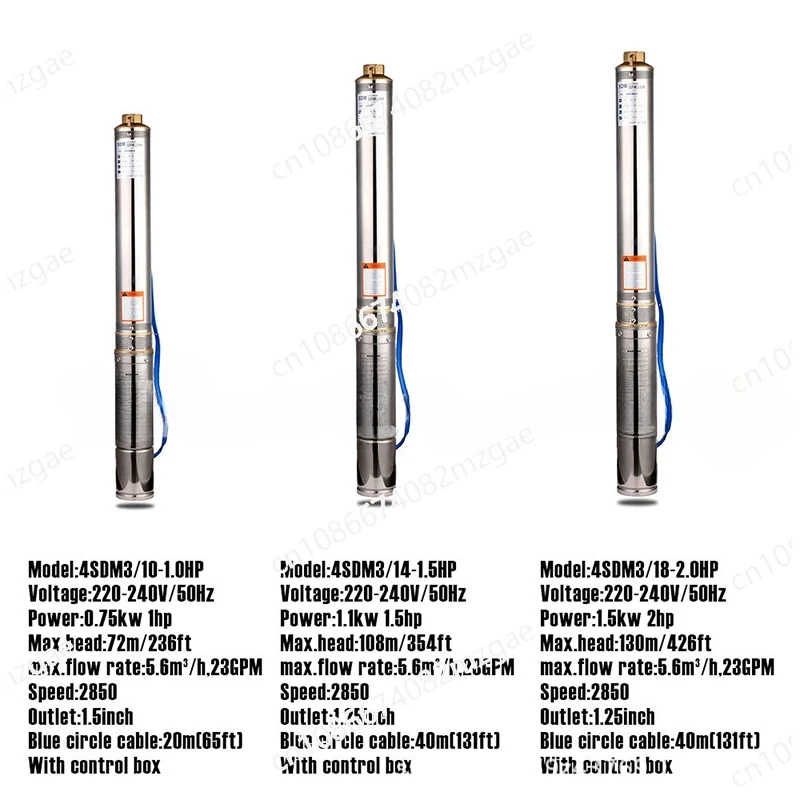 4 Inch 0.75KW Deep Well Pump 1HP 6500L/H Submersible Pump + 20M Cable + Contrl Box for Garden Home Agricultural Irrigation