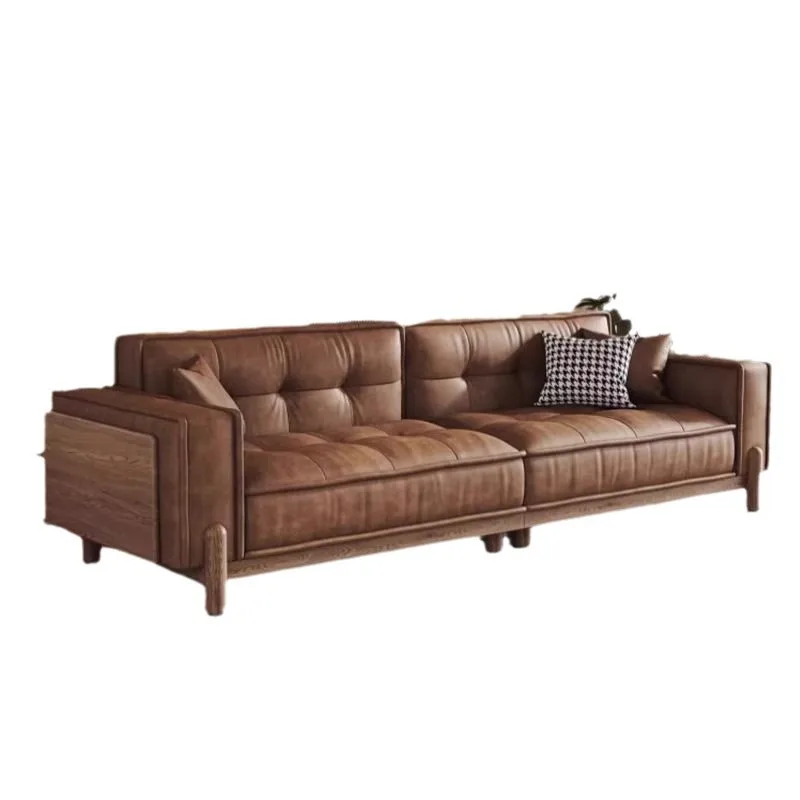 

The first floor cowhide living room small apartment modern simple straight toast sofa