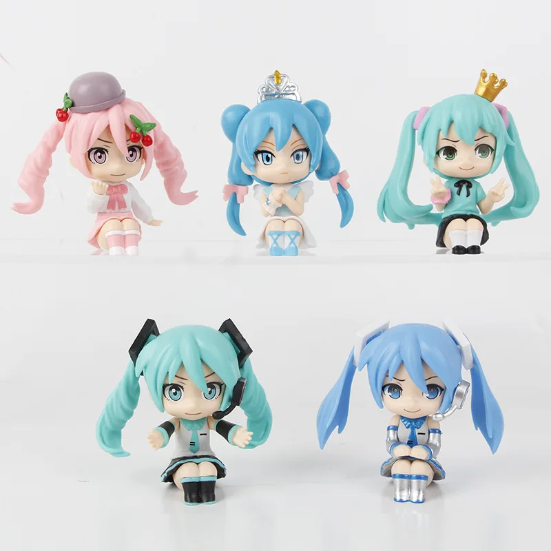 初音ミク-q版-座り姿勢-かわいい-誕生日プレゼント-アニメガールフィギュア-超キュート-ユニーク-キッズ-クリスマス-おもちゃ-5個セット
