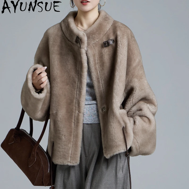 Ayunsue casaco de pele de pele de carneiro natural de luxo feminino casacos de pele real quentes roupas de inverno mulher jaqueta de couro genuíno Шуба Ж Döncud