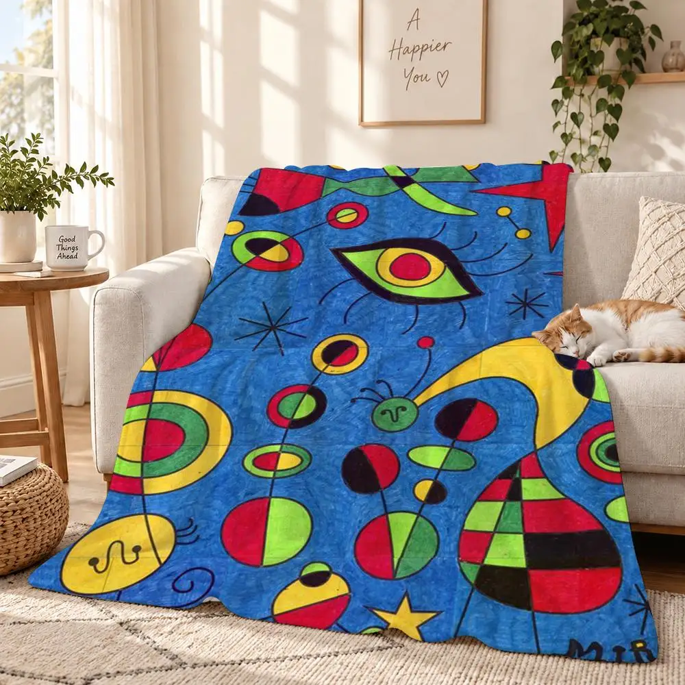 Modern Surrealism Joan Miro Art Throw 240g Lightweight Flannel Blanket, Soft Skin Throw Blanket for Sofa Bedroom