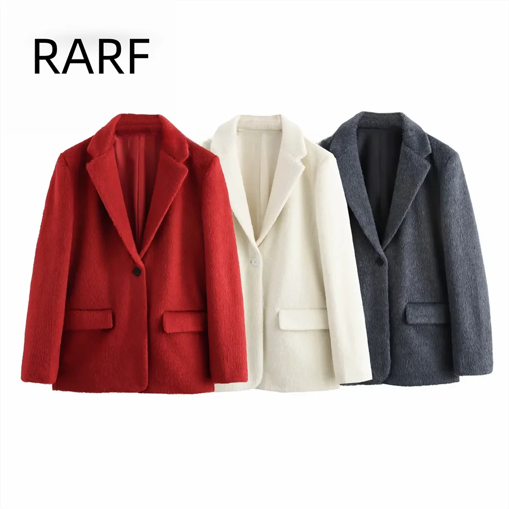 

2024 autumn new women's clothing French design soft faux fur effect straight cut casual suit jacket