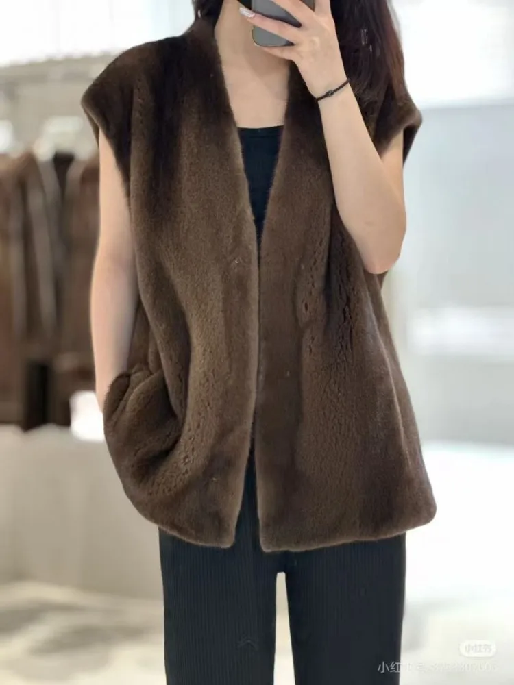gilet gilet girocollo senza maniche in pelliccia sintetica ampia gilet caldo autunno e inverno da donna