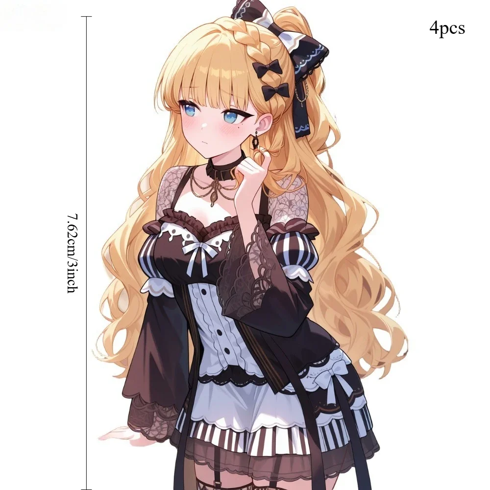 Saeki Miria Anime Vinyl Decal Set, 4PC 7.62cm 2D Flat Weatherproof Stickers for Car, Motorcycle, Laptop, Window & Helmet Decor
