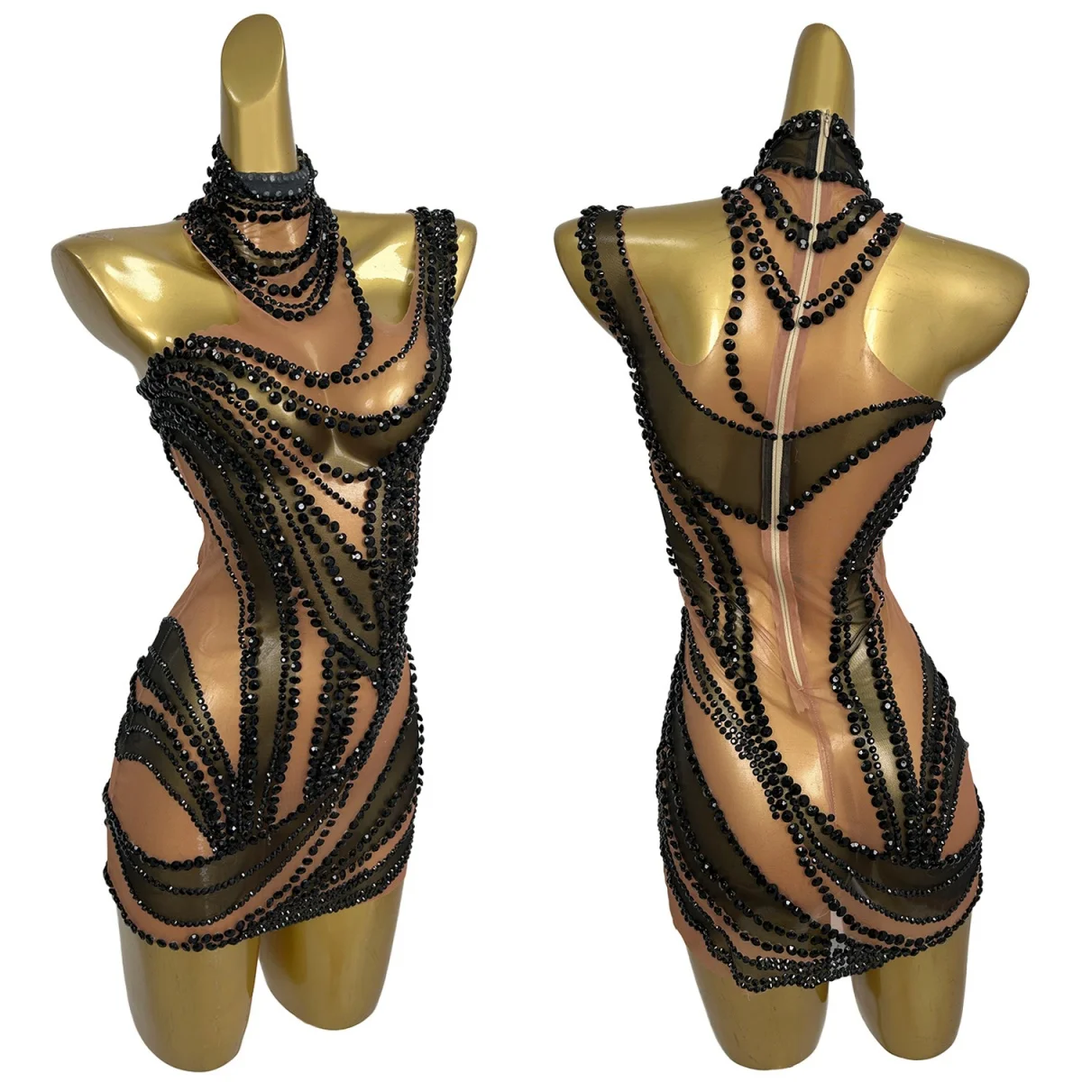 Nightclub Party Dance Costume Crystals Sleeveless Sparkly Mini Dress Sexy Women Celebrate Birthday Tight Fitting Dress Liuzhuan