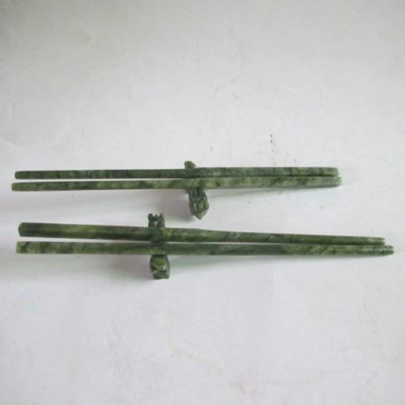 Two pairs of Chinese 100% natural jade sculpted  Kirin chopsticks