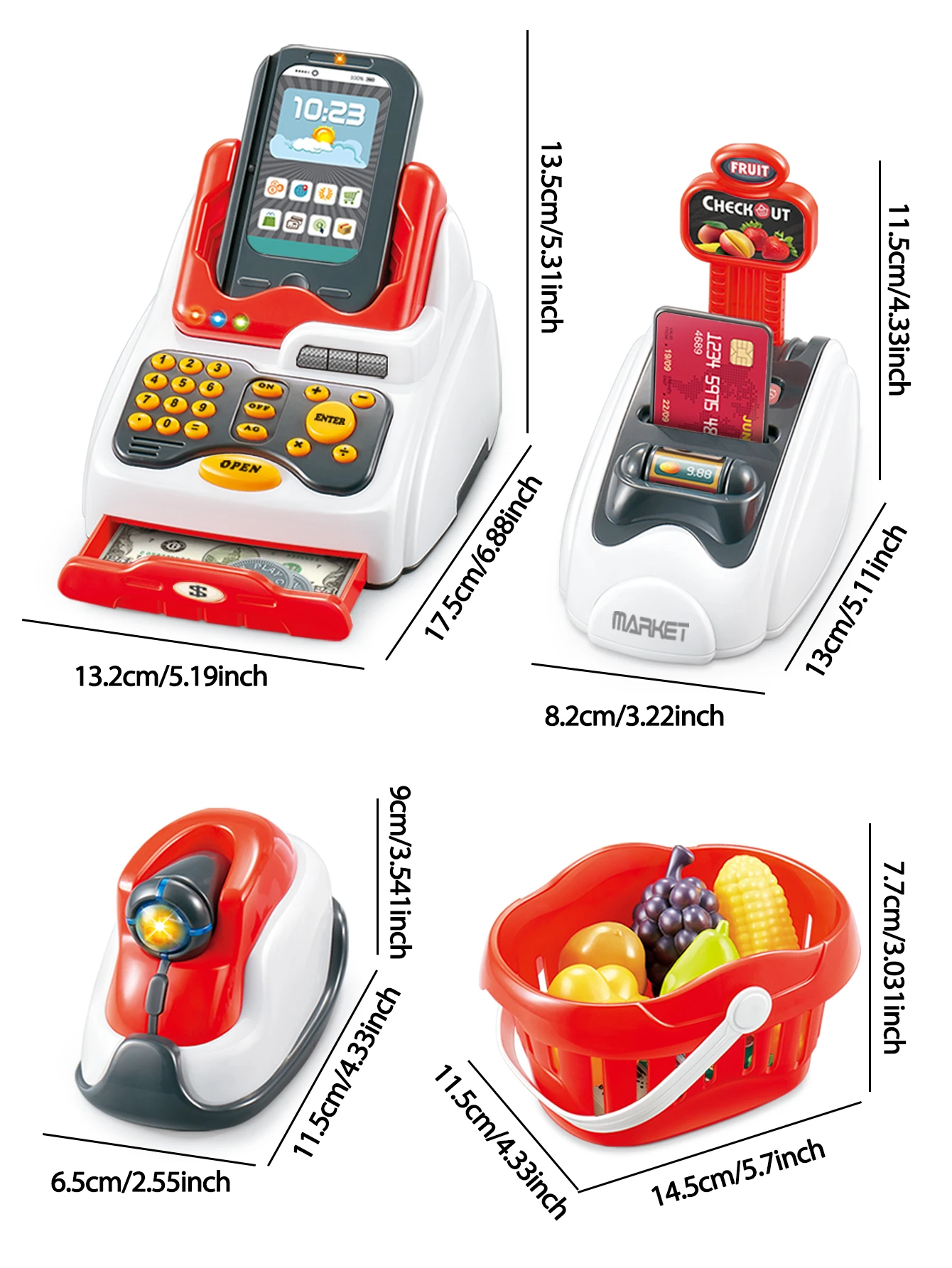 Grocery Store Pretend Play Electronic Toy Kids Cash Register, Grocery Supermarket Playset Play Cash Register