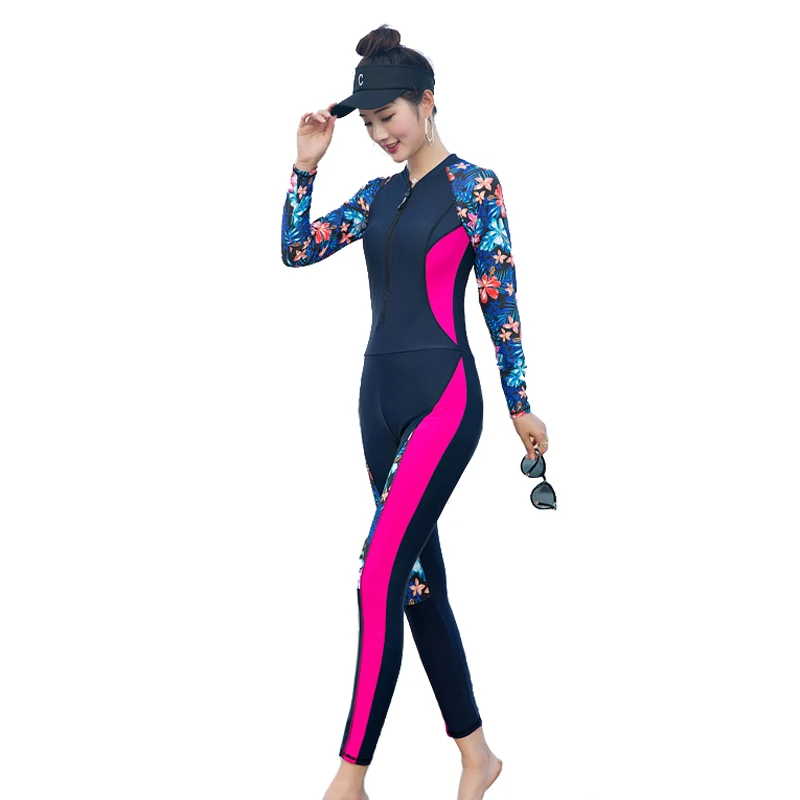 

Lycra Wetsuit Women Long Sleeve Swimsuit Front Zipper Full Cover Snorkeling Swimwear Diving Suit Surfing Swimming Rashguard