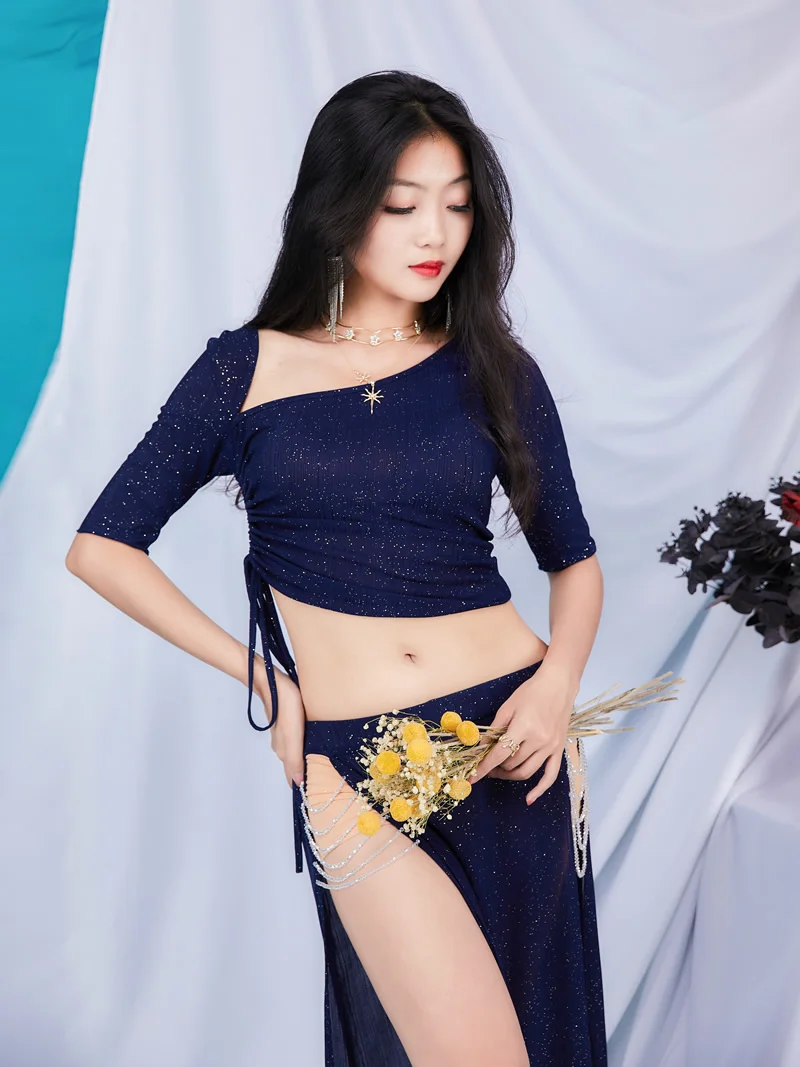 

Индивидуальный женский костюм для танца живота для взрослых с разрезом по бокам, изысканный профессиональный сценический костюм, экзотическая танцевальная одежда