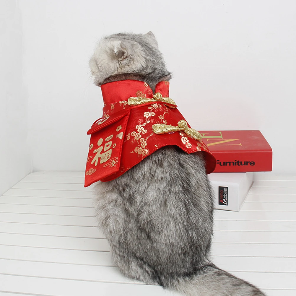 

New Year Chineses Style Cat Coat Cat Cloak Chinese Style Winter Clothes New Year Costume Warm Cozy Durable Dog Apparel