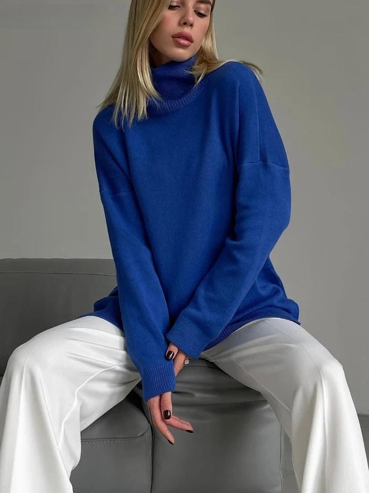 

Осень-зима 2022, пуловеры с высоким воротником, женские теплые однотонные пуловеры с разрезом, удобный модный вязаный свитер