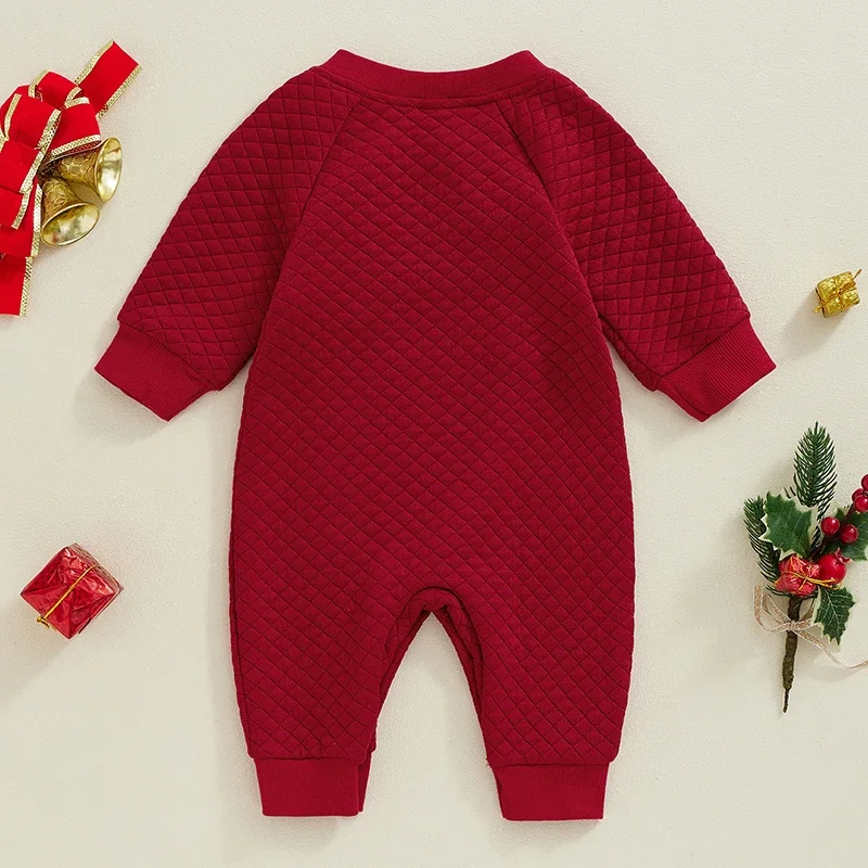 Baby Girls Boy Christmas Romper Long Sleeve Crewneck Elk/Christmas Tree/Santa Claus Embroidery Playsuit Jumpsuit Newborn Clothes