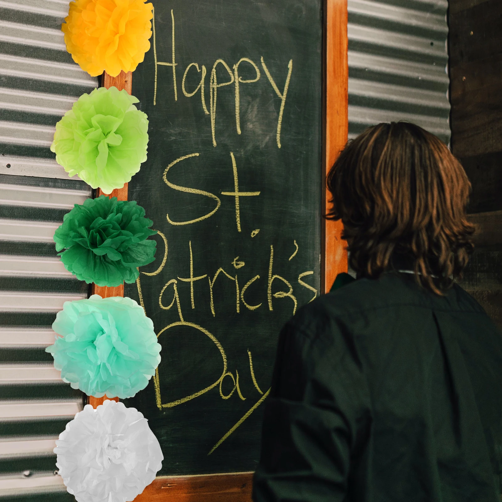 

15Pcs Green Tissue Paper Pom Poms Hanging Flower Ball Pendants for Birthday Party Wedding Decor Scene Layout Adornment