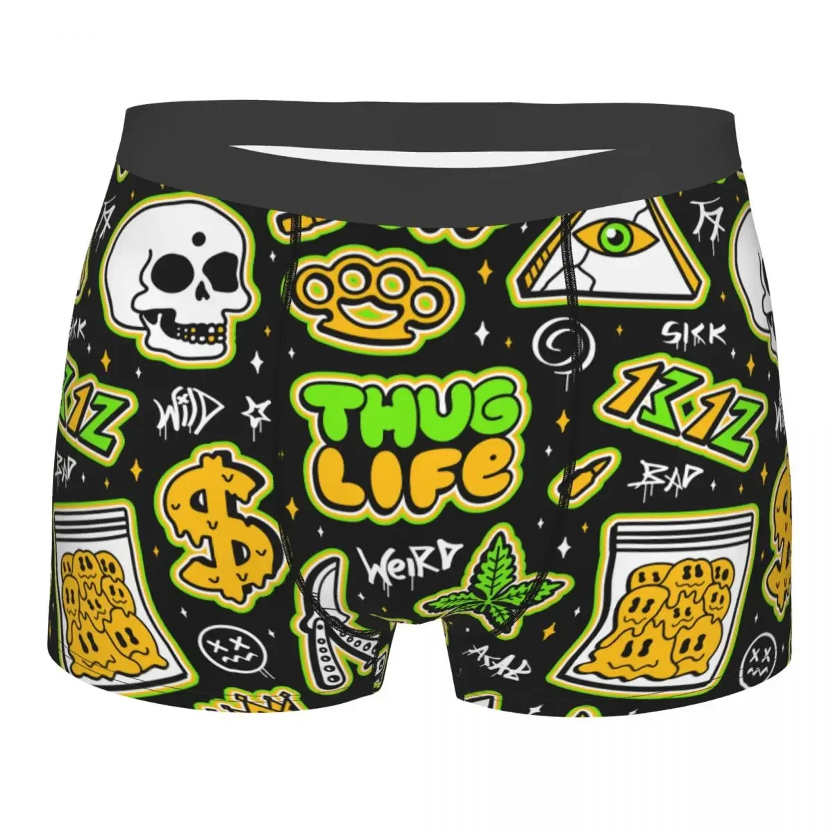 Hot Boxer Shorts Panties Briefs Men Street Graffiti Style Thug Life Underwear Breathable Underpants for Homme S-XXL