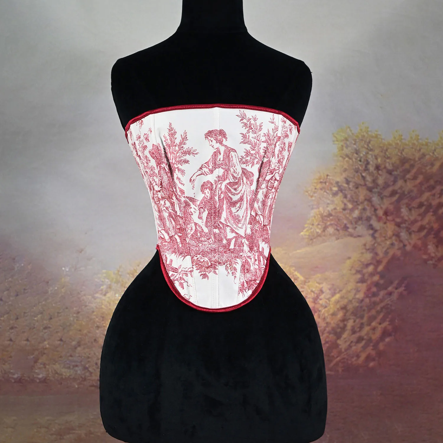 Vintage Mother And Son Print Corset Court Style Slimming Shaping Bustier Back Lacing Women's Fashion Accessory