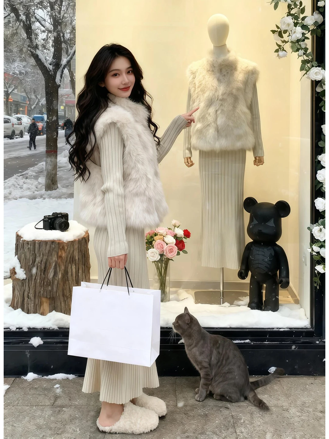 

Winter Korean Sle Slimming Plu Vest Dr Two-Piece Set Women's Faionable Soft Sle Long Sve Loose Fit Outfit