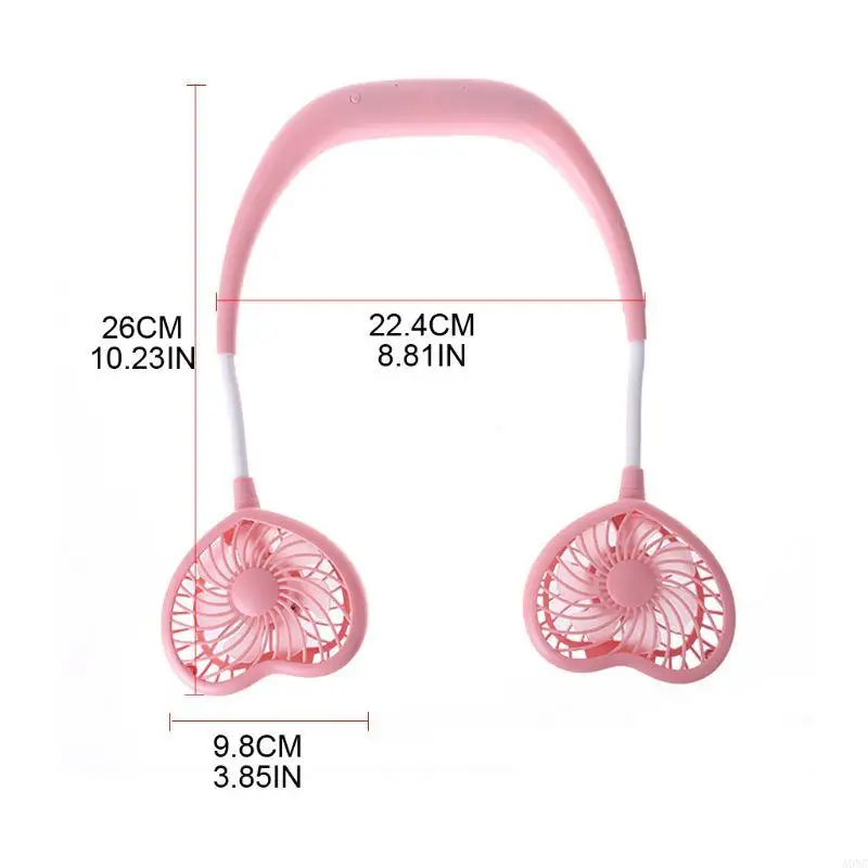 Quạt cầm tay A0NC Quạt làm mát cá nhân Quạt cổ Quạt đeo cổ hình trái tim Quạt thể thao