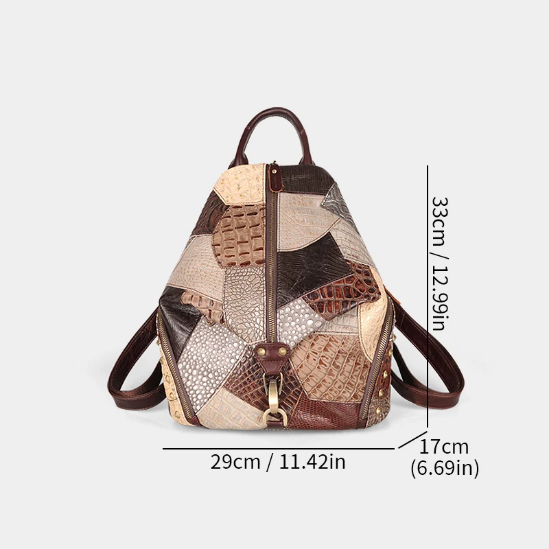 กระเป๋าเป้สะพายหลังกระเป๋าสะพายหลังหนังแท้แท้หลากสีตัดกันหลากสีกระเป๋าเป้แฟชั่นความจุขนาดใหญ่การเดินทางกระเป๋าเป้หลากสี