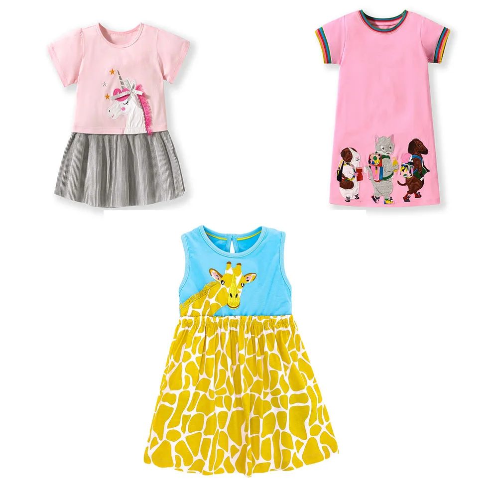 Jumping Meters  Summer Princess Sleeveless Giraffe Embroidery Hot Selling Kids Clothing Children's Clothing Toddler Wear
