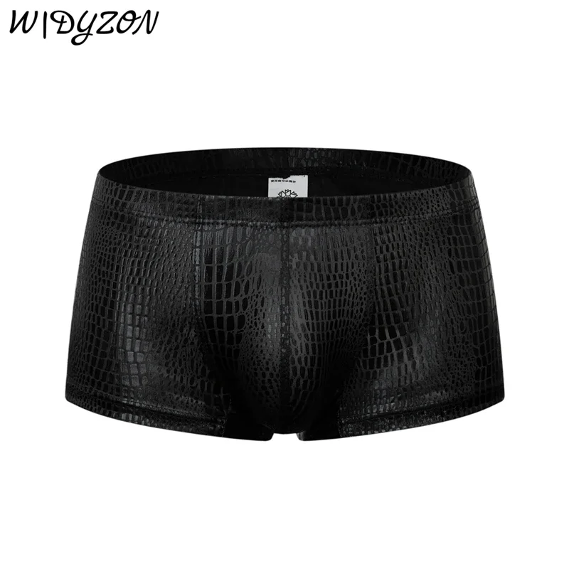 Men's Boxers Panties Man Faux Leather Boxershorts Men U Pouch Panties Sexy Gay Underwear Men Hombre Boxers Lingerie Club Wear