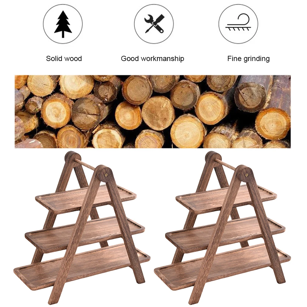 2Pcs Wooden Serving Platter Food Serving Rack Multi-Function Cupcake Tiered Tray Foldable Food Storage Shelf for Home Kitchen