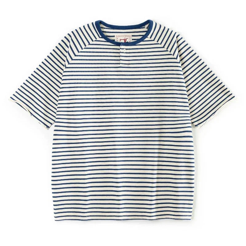 

Akkad Kuti 2026, новая рубашка в стиле ретро Sea Soul, мужская футболка с воротником Генри и короткими рукавами, свободная полоска на тяжелых плечах