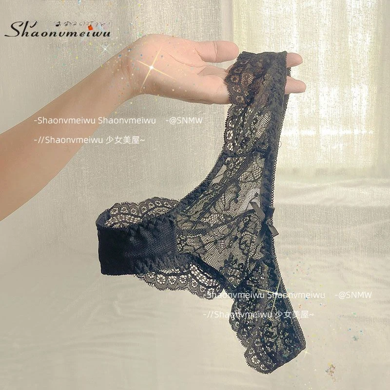 

Girl Beauty House Black Sexy Lace Underwear Female Low-waisted Pure Desire To Lure Sexy Hot Ladies Lift Hip Thong Sexy Panties