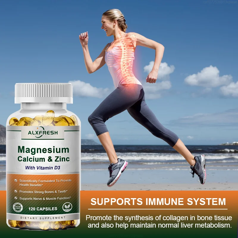 Alxfresh Calcium 1000mg Magnesium 400mg Zinc 25mg Vitamin D3 600 IU | Immune & Bone Nerve Support Health | Non-GMO | Gluten Free