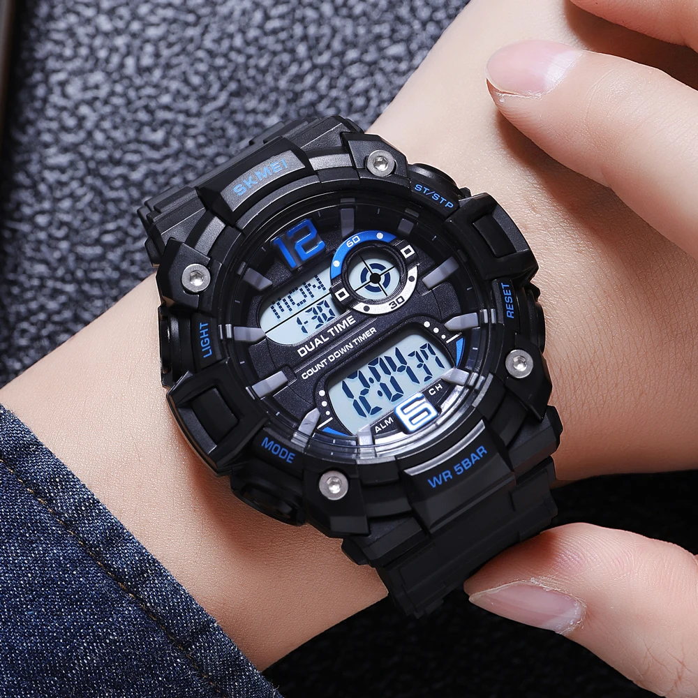 Orologio da uomo di marca SKEMI Luxury Fashion 2 Time Black Outdoor Sports Digit orologio da polso orologio luminoso impermeabile Casual maschile