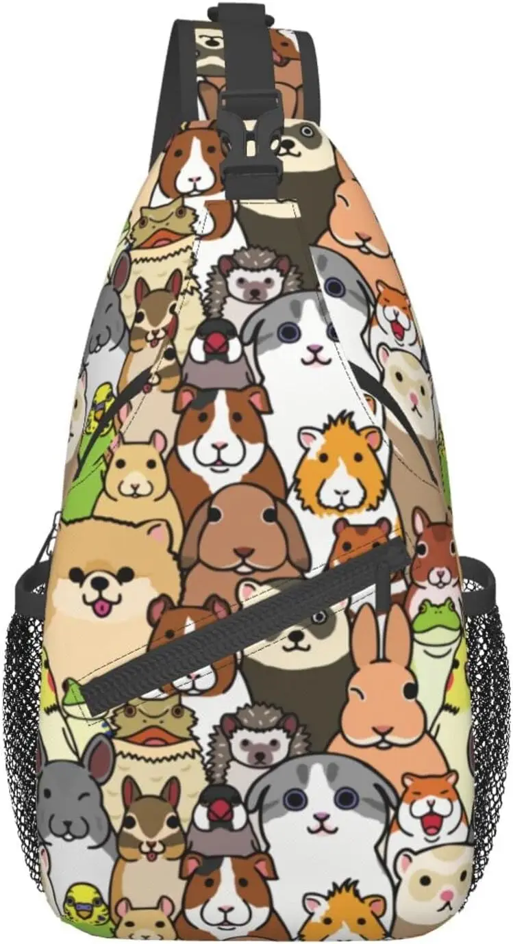 Bunny Cartoon Animals Sling Bag para homens e mulheres, mochila crossbody, bolsa de ombro unissex, viagem, casual, caminhada, alça ajustável