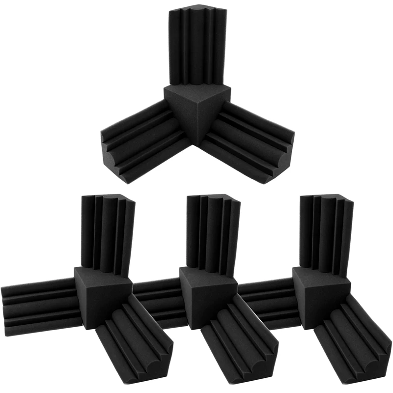 16Pcs/Set Acoustic Foam 12Pc Bass Trap Wall Foam + 4Pc Square Sound Insulation Foam Flame Retardant High Density