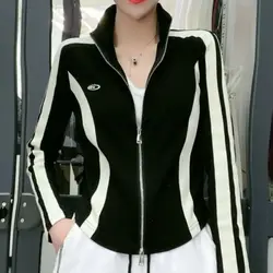 Spring and Autumn Women's Square Collar Long Sleeve Zipper Stripe Solid Color Natural Scenery Fashion Casual Cardigan Coat Tops