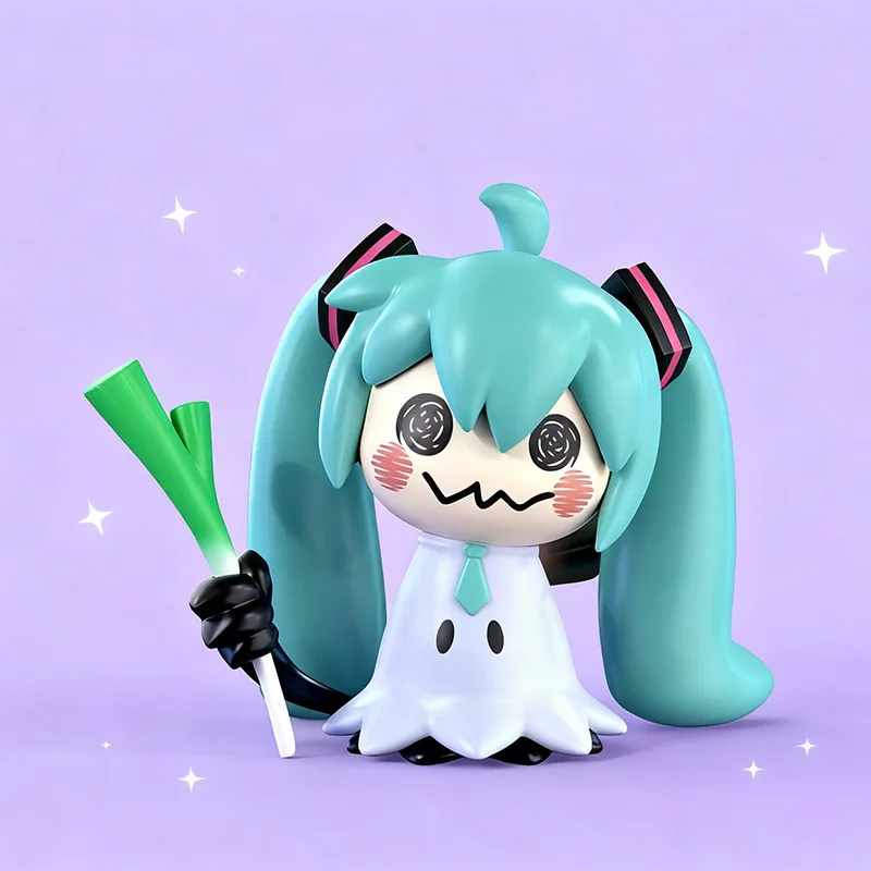 Vocaloid Hatsune Miku Mimikyu Cos Figure, Funny Ghost Miku Hold Leek Anime Figurine, Collectible Model Toy Desktop Ornament Gift view 5