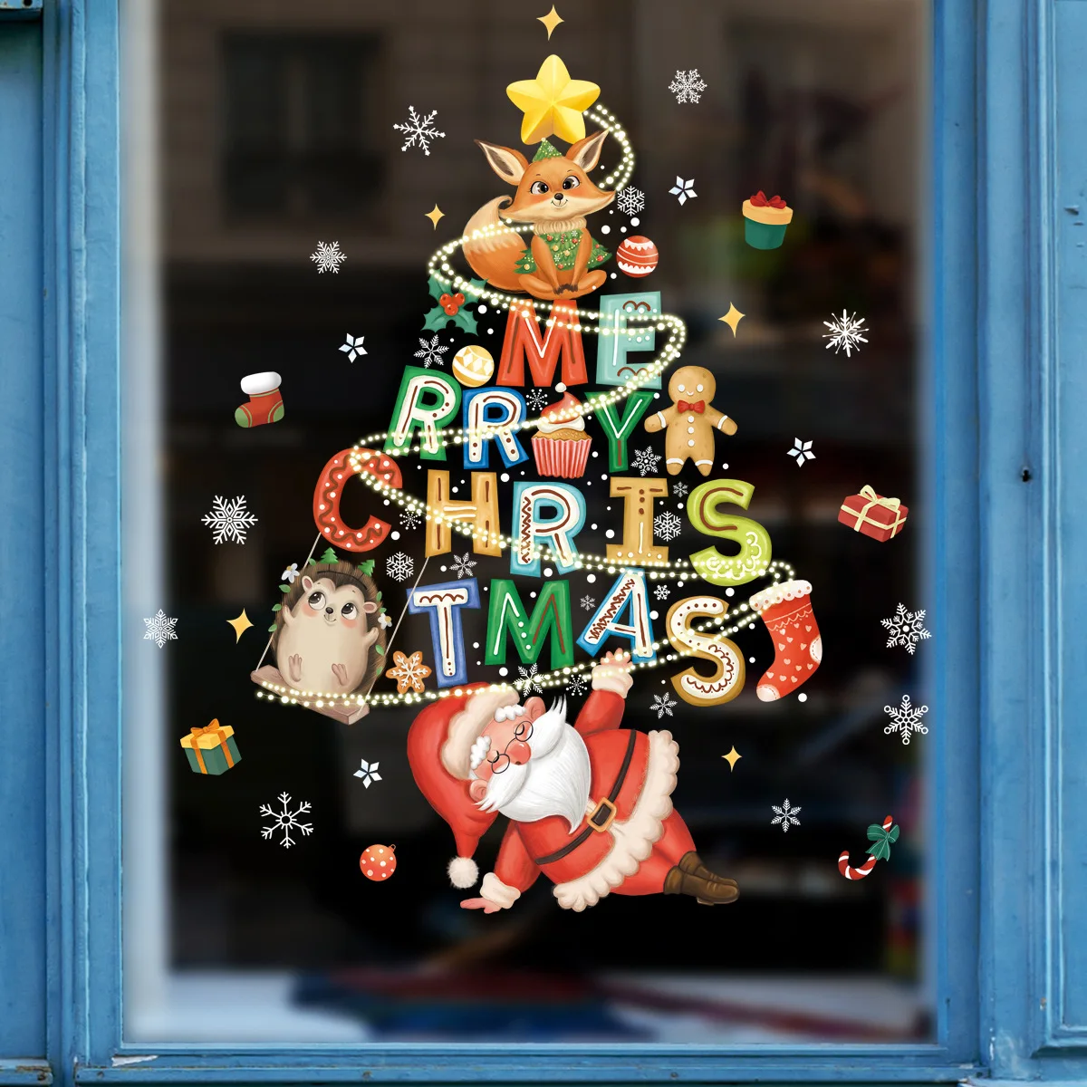 

Merry Christmas Window Stickers Xmas Tree Elk Santa Claus Static Electricity Sticker for home 2023 christmas Decorations Navidad