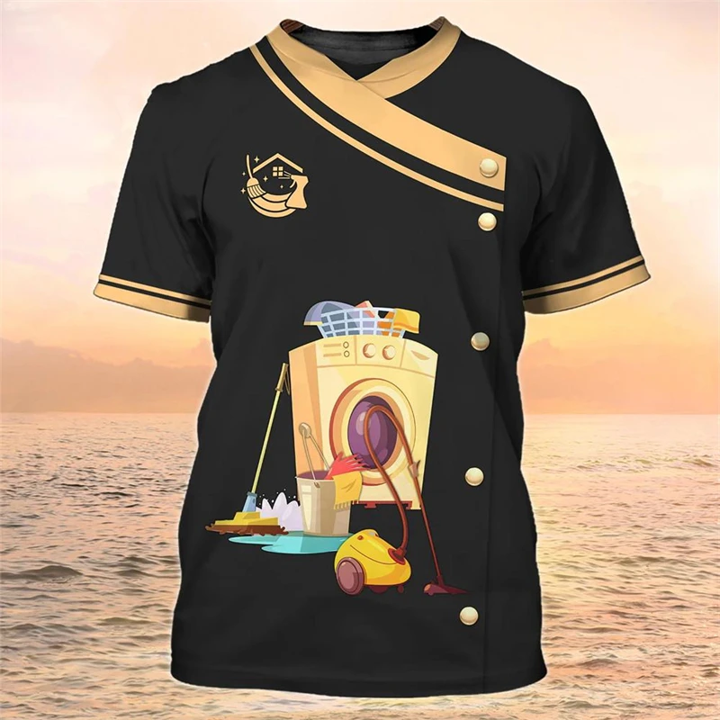 New Cleaning Tools 3d Print T-Shirt Woman Men House Cleaner Uniform Workwear T Shirts Harajuku Tees Tops Oversized Loose Apparel