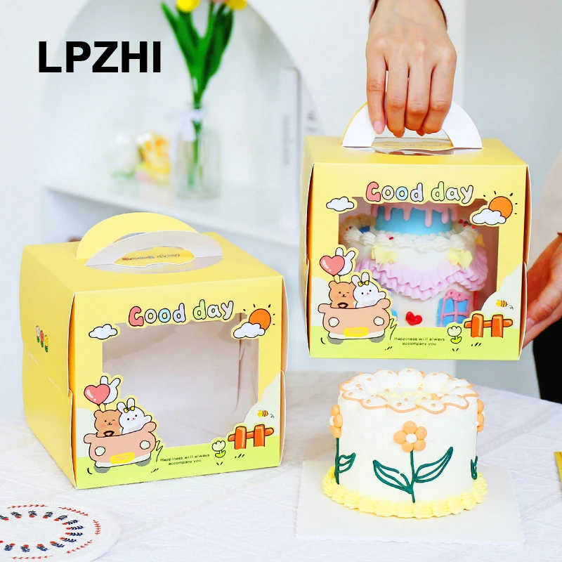 

LPZHI 10Pcs Yellow Cake Paper Boxes With Clear Window Children’s Day Birthday Party 4 Inch Bake Desserts Decoration For Kids