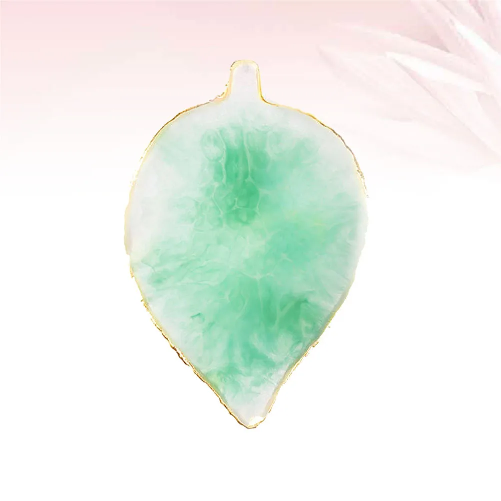 Gold Rim Resin Manicure Palette Leaf Shape Light Green Smooth For Nail Art Color Mixing Easy Clean Color Display Plate Pigment