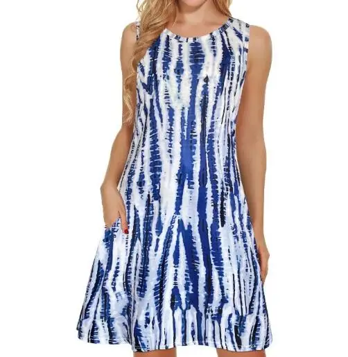 

Dress Women's Fashion 2025 Latest Hot Selling Style Elegant Sexy Casual Summer Beach Casual Sleeveless Print+Pocket Loose Dress