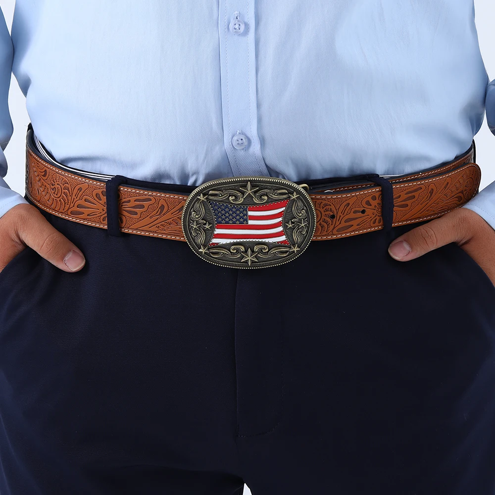 مشبك حزام العلم الأمريكي للرجال والنساء مشبك حزام راعية البقر الغربي العتيق