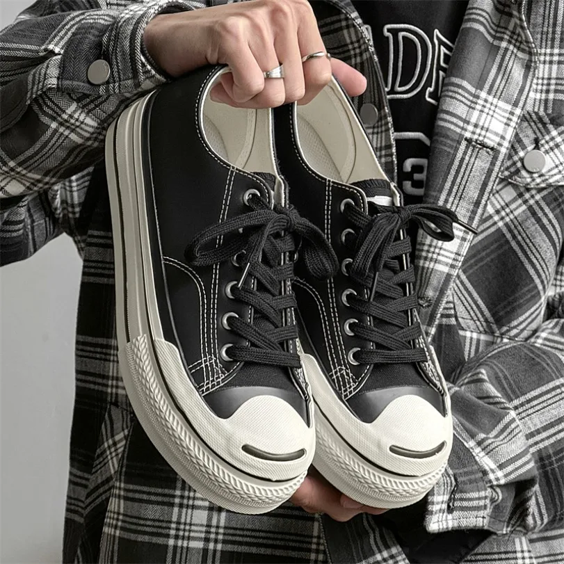 Lace‑up men platform sneaker smile shell toe multi‑layer thick sole design for daily city street fashion commuting outings