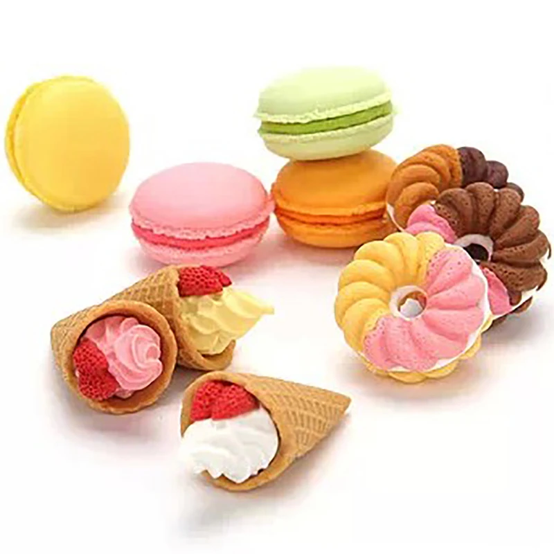 1PC Ice Cream Circle Macaron Shape Eraser Cute Dessert Erasers Student Stationery School Office Supplies Kids Sweet Gift Reward