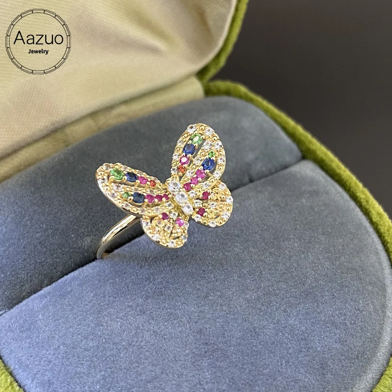 

Роскошные ювелирные изделия Aazuo, желтое золото 18 карат, натуральные сапфиры, настоящие бриллианты, оригинальное кольцо-бабочка, подарок для женщин, свадебная вечеринка Au750