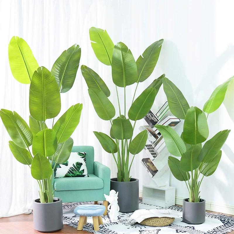 

120-180CM Large Artificial Traveler's Palm Tree Tropical Fake Plant with Green Plastic Leaves Home Garden Indoor Outdoor Decor