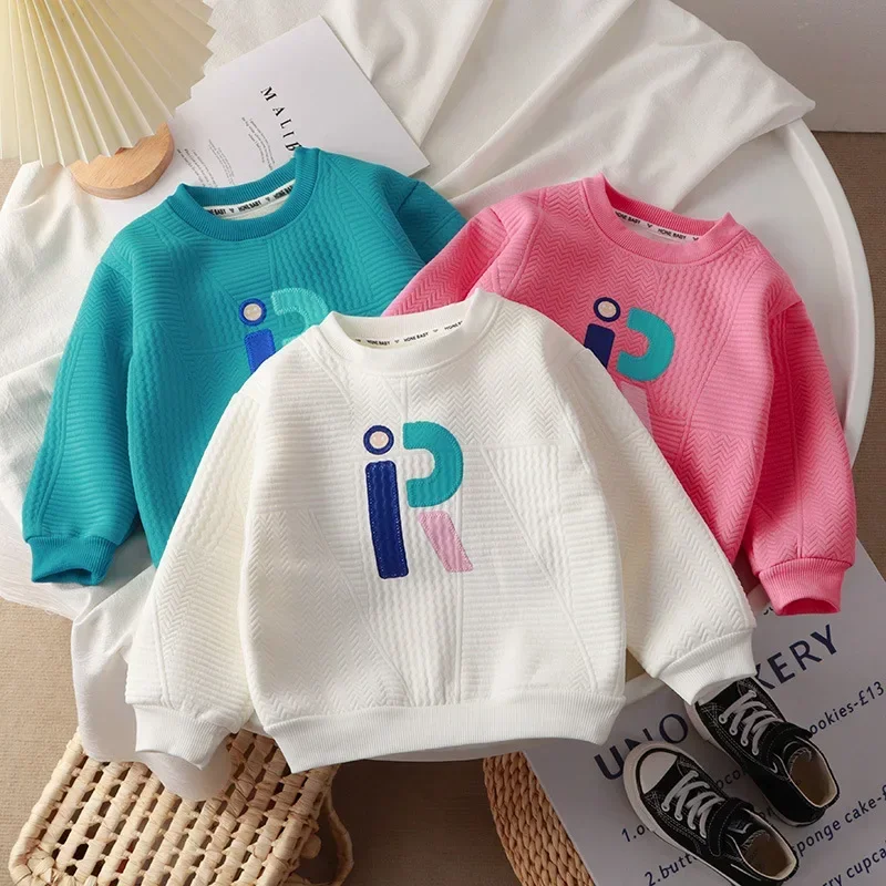 

New 2024 Kids Autumn Winter Fashion Thicken Pullover Sweatshirt Baby Boys Girls Letter Print Loose Hoodies Casual Sweatshirts