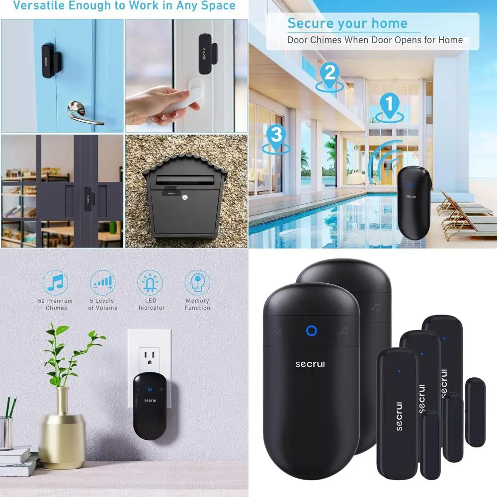 

Wireless Doorbell with 500ft Range, 52 Melodies, 110dB Volume, and LED Lights - Entry Alert System for Home, Business, Office (2